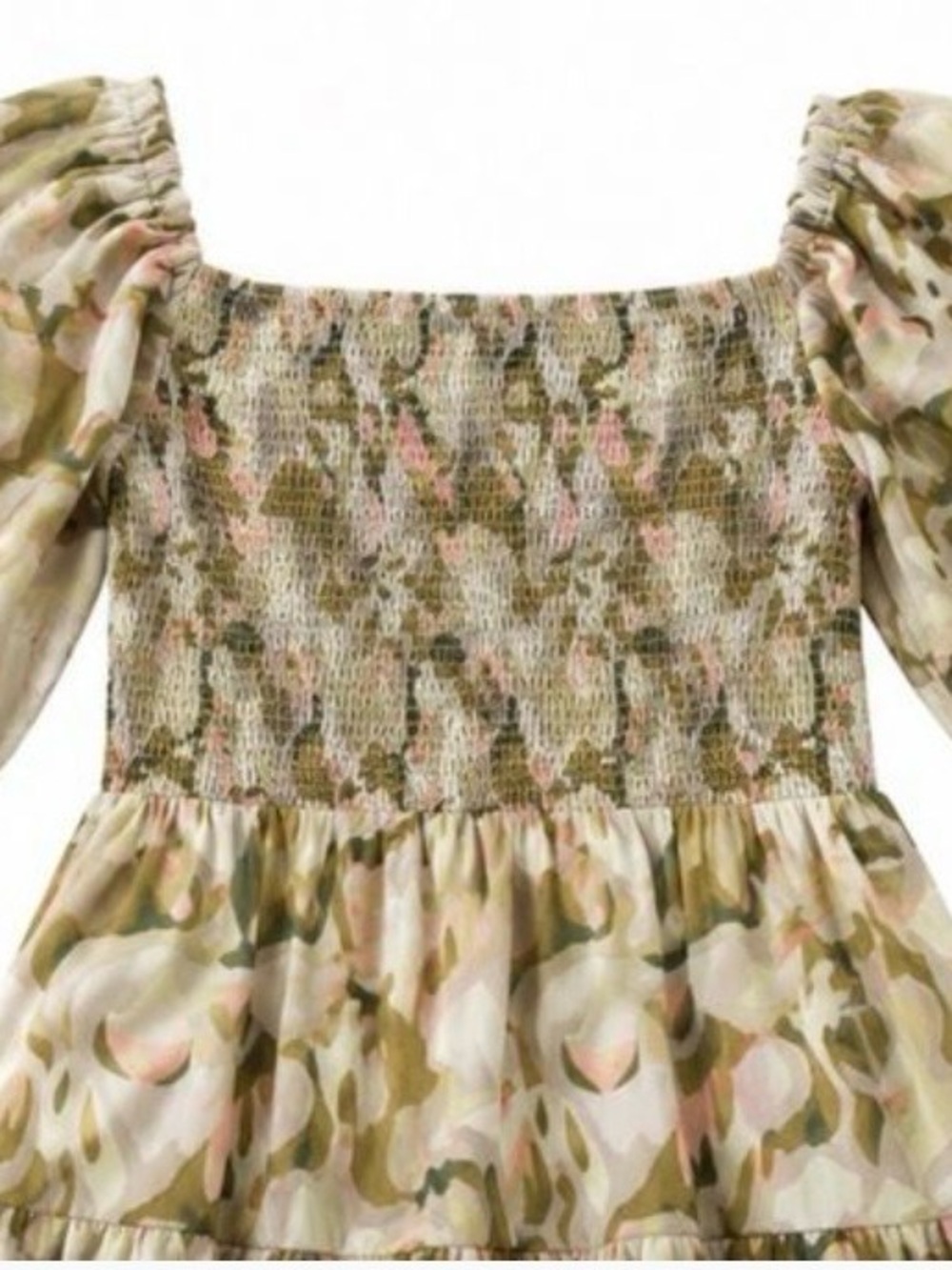 Floral Olive Color Dress - Picture 2 of 2
